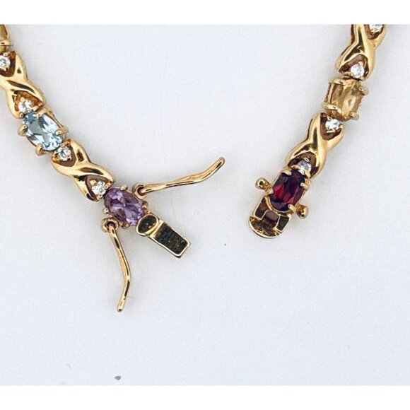Vintage 925 Gold Vermeil Multi-Gemstone Tennis Bracelet Amethyst Garnet Citrine - Picture 7 of 13